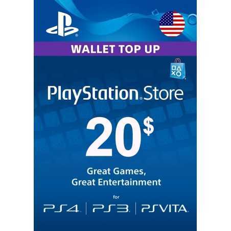 Carte PSN 20$ Playstation Store PS5/PS4/PS3/PS Vita Compte US en Tunisie