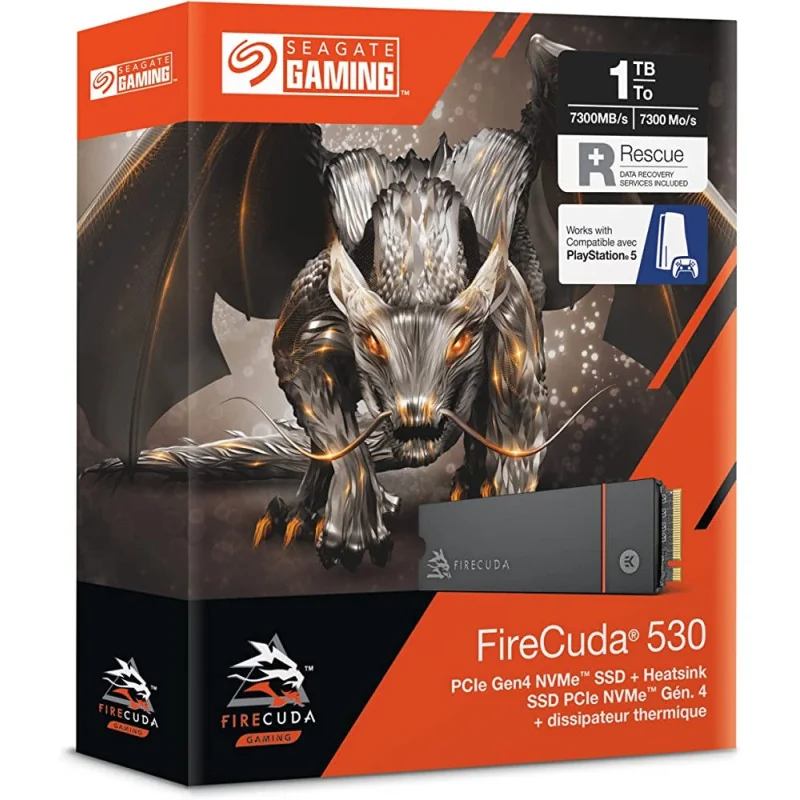 Seagate FireCuda 530, 1 TB,M.2 PCIe Gen4 ×4 NVMe 1.4, transfer speeds up to 7,300 MB/s, Heatsink,Licence Officielle PS5 en Tu...