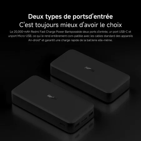 Power Bank Xiaomi 20 000 mAh Noir | Charge Rapide