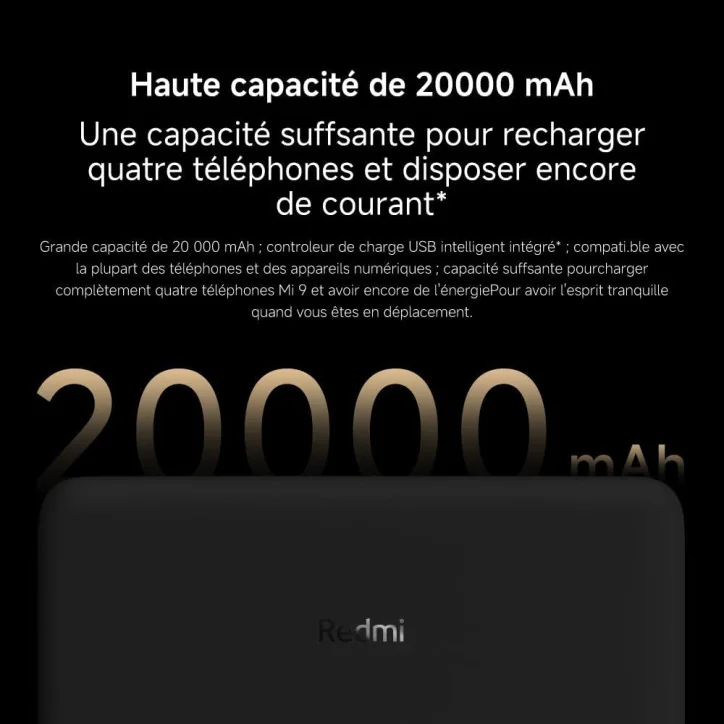 Power Bank Xiaomi 20 000 mAh Noir | Charge Rapide - Accueil - gamezone