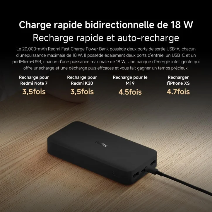 Power Bank Xiaomi 20 000 mAh Noir | Charge Rapide - Accueil - gamezone