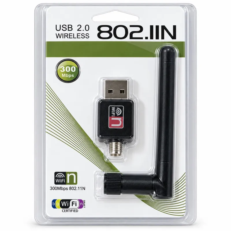 Clé Wi-Fi USB 300 Mbps avec antenne - 2.4 GHz Noir